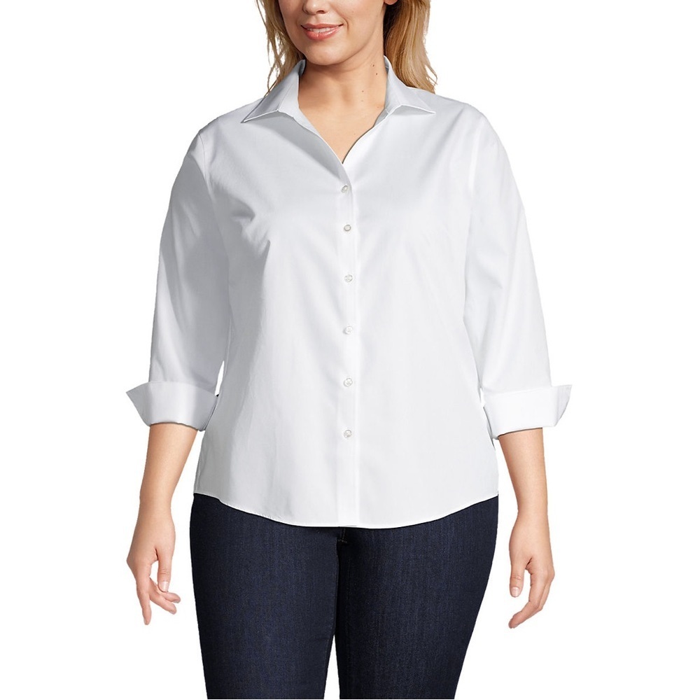 Land End  3/4 Sleeve No Iron Pinpoint Oxford SZ 16